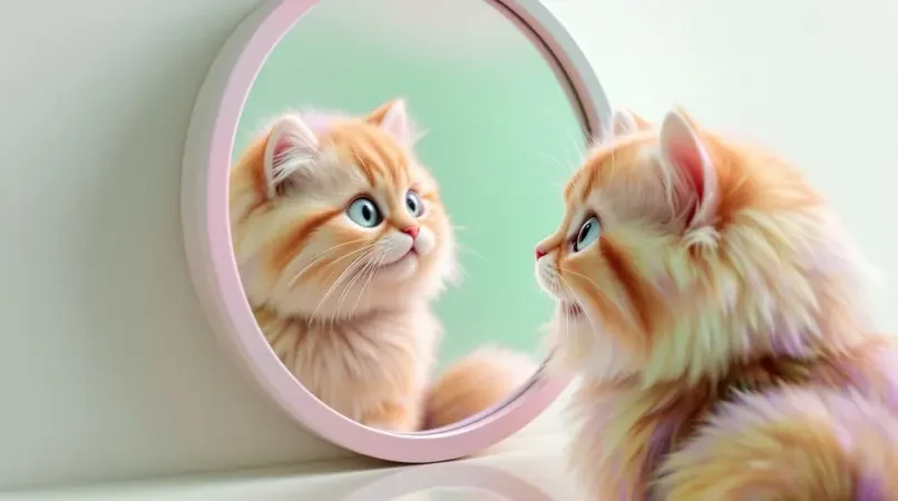 猫咪第一次照镜子，被自己帅到炸毛